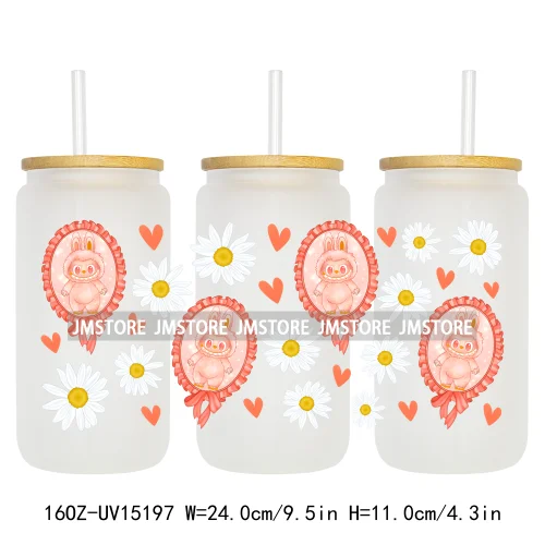 Cute Cartoon Coquette Magical Mirror Bow 16OZ UV DTF Cup Wraps Ready To Apply Waterproof Transfer Stickers For Libbey Glass Can