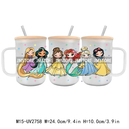 Cartoon Baby Little Princess UV DTF Glass Can Wrap For 15OZ Mug Glass Cup Transfer Stickers DIY Custom Logo Labels Magic Kingdom