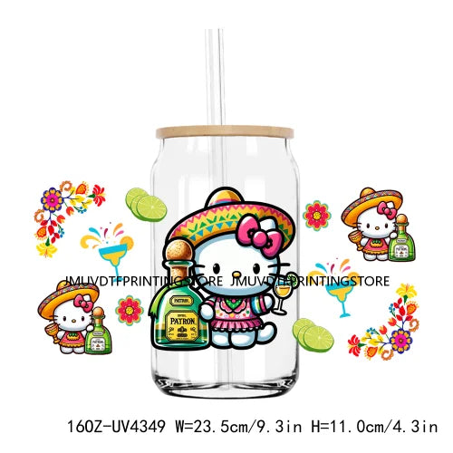 New Mexican Snacks Cartoon Cat Fiesta UV DTF Sticker For 16OZ Libbey Glass Cup Can Wrap Transfer Sticker Custom Labels DIY Logo