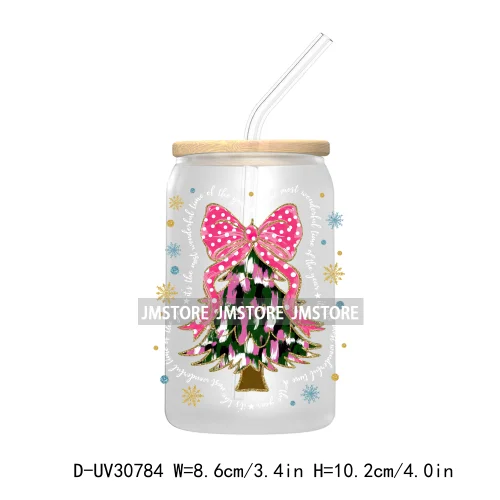 Christmas Tree Coquette Bow UV DTF Transfer Stickers Decals For Libbey Cold Cups Mugs Tumbler Waterproof Jesus Christian Xmas