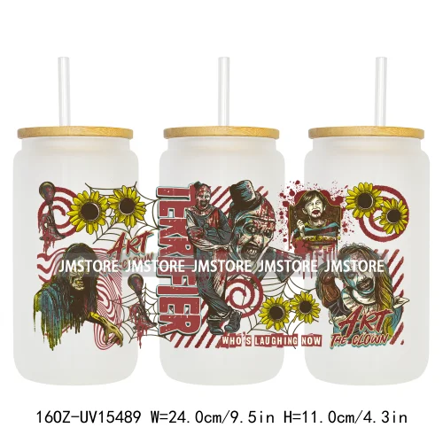 Horror Halloween Killer Friends UV DTF Wraps Transfer Sticker Waterproof Custom High Quality For 16OZ Libbey Glass Can Tumbler