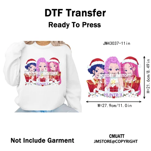 Kpop Hunters Merry Christmas Tiger Anime Lover Holiday Gift Iron on DTF Heat Transfers Stickers Ready to Press for Sweatshirts