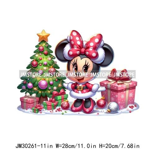 Christmas Cartoon Animal Characters Snow Holiday Santa Tree Gifts Iron On DTF Transfers Stickers Ready To Press For Sweatshirts