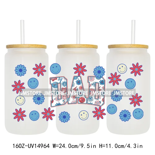 4th Of July American Dad Father's Day 16OZ UV DTF Cup Wraps Ready To Apply Waterproof Transfer Stickers For Libbey Glass Can Mug