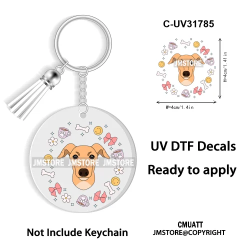 Dog Pet Mom Flower Bow Frame High Quality WaterProof Ready To Apply UV DTF Stickers For Round Circle Acrylic Keychain Keyring