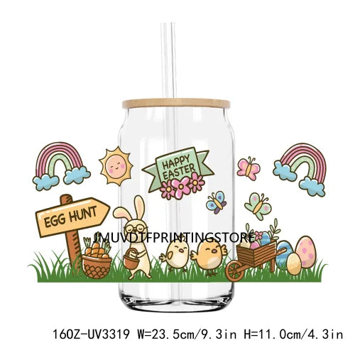 Easter Bunny Egg Spring Flowers UV DTF Sticker For 16OZ Libbey Glass Cup Can Wrap Transfer Sticker Custom Labels DIY Logo