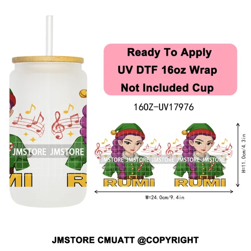 Christmas Edition Kpop Demon Festive Anime Girls UV DTF Stickers Ready To Apply Cup Wrap High Quality For 16OZ Libbey Can Glass