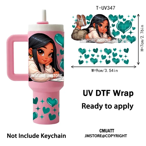 Chibi Girl Heart Cartoon Princess UV DTF Mini Tumbler Keychain Wraps Ready To Apply Transfer Stickers Prints Waterproof Decals