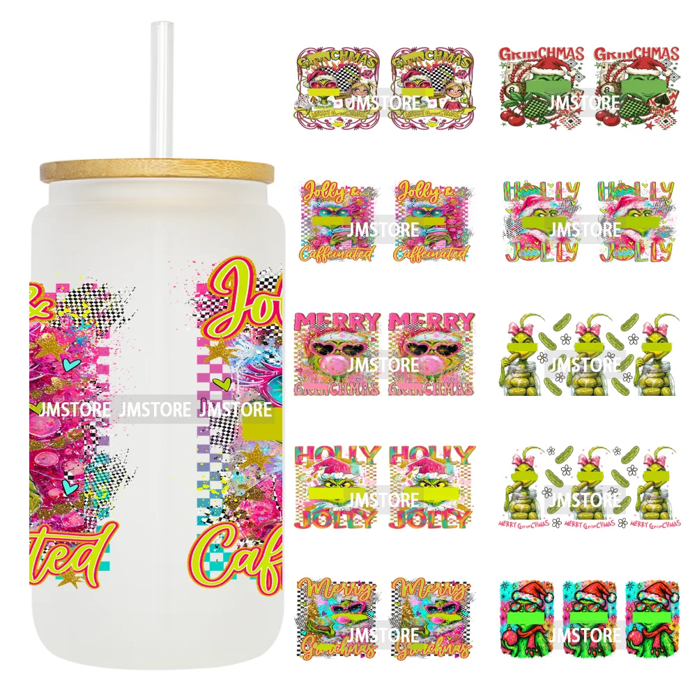 Coquette Bow Christmas Green Character UV DTF Stickers Ready To Apply Cup Wrap Custom Labels DIY Craft For Libbey Glass Can Mugs