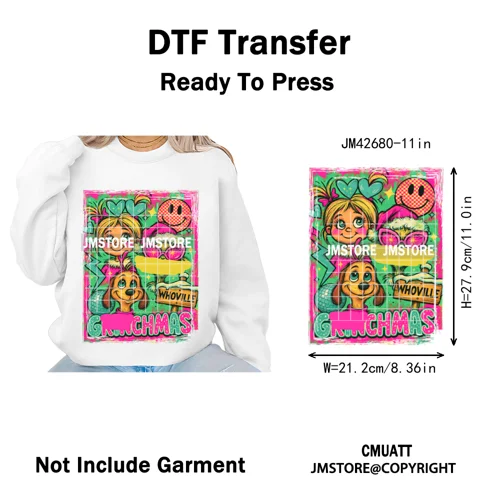 Cartoon Christmas Club Snow Winter Vibes Holly Jolly Santa Iron on DTF Washable Transfers Stickers Ready to Press for Clothing