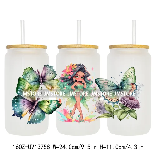 Floral Butterfly Girl Woman UV DTF Stickers Ready to Transfer Cup Wrap Custom Labels DIY Craft For Libbey Can Glass Tumblers Mug