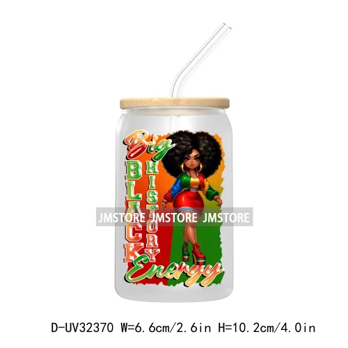 Big Black History Energy Proud Afro Girls Juneteenth UV DTF Transfer Stickers Decals For Libbey Cold Cups Mugs Tumbler Labels