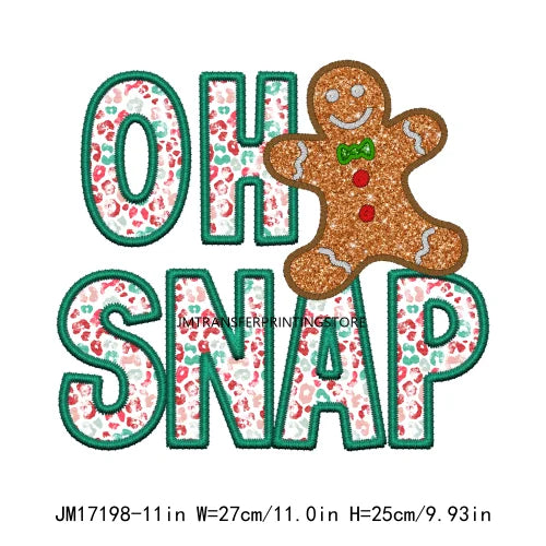 Faux Embroidery Christmas Feelin Frosty Decals DTF Glitter Sequin Sparkle Oh Snap Holly Xmas Season Transfer Sticker For Hoodies
