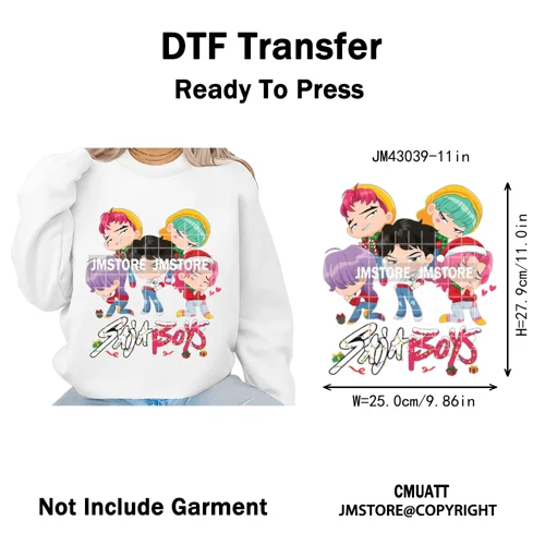 Kpop Hunters Merry Christmas Tiger Anime Lover Holiday Gift Iron on DTF Heat Transfers Stickers Ready to Press for Sweatshirts