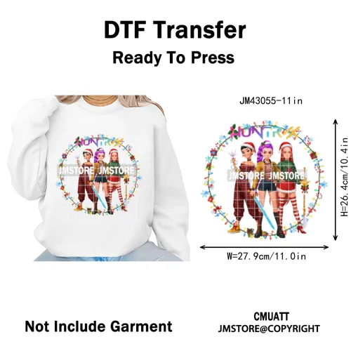 Cartoon Kpop Demon Music Anime Girly Merry Christmas Iron on Washable DTF Heat Transfer Stickers Ready to Press for T-shirts Bag