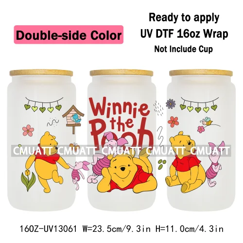 Double Side Color Cartoon Bear UV DTF Cup Wraps For 16oz Libbey Glass Mugs Can Beer DIY Customized Selfadhesive Stickers