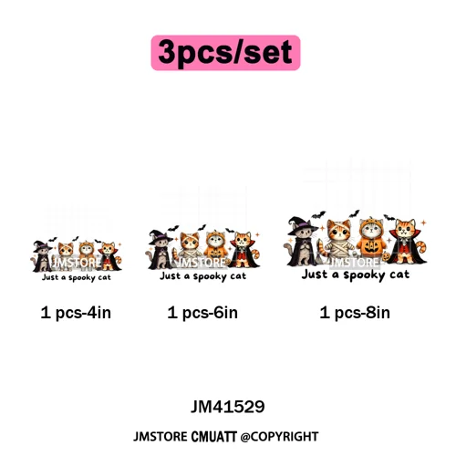Pumpkin Leopard Spooky Ghost Moo Boo Cow Pet Halloween Bow Iron on DTF Washable Transfers Stickers Ready to Press for T-shirts