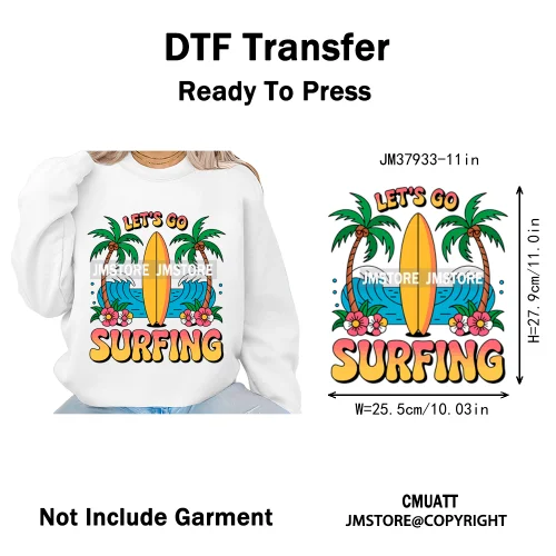 Funny Summer Quotes Sunset Palm Trees Beach Vacation Vibes Washable Iron on DTF Transfer Sticker Ready to Press for Textile Bags