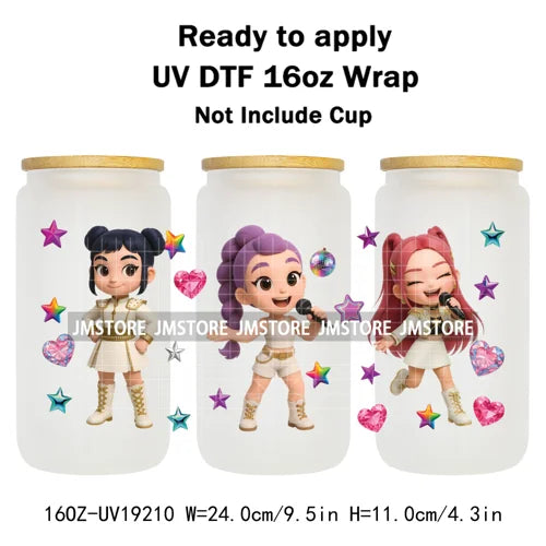 Demon Hunters Inspired Kpop Girls Bands UV DTF Transfer Sticker Durable Cup Tumbler Wrap For 16OZ Libbey Glass Wraps Bottle Mug