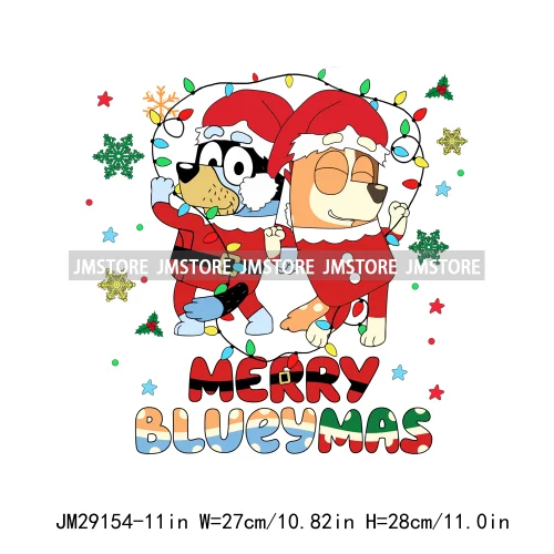 Cute Cartoon Blue Dog Family Character Merry Christmas Vibes Decals Iron On DTF Transfers Stickers Ready To Press For Sweatshirt