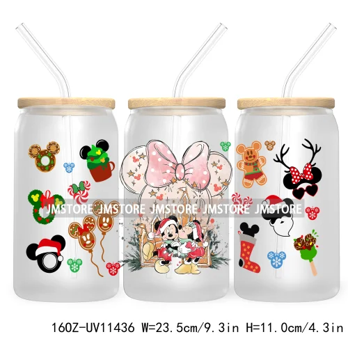 Merry Christmas Cartoon Couple 16OZ UV DTF Cup Wrap Ready To Apply For Libbey Glass Can Cup Tumbler Gingerbread Candy Cane Mouse