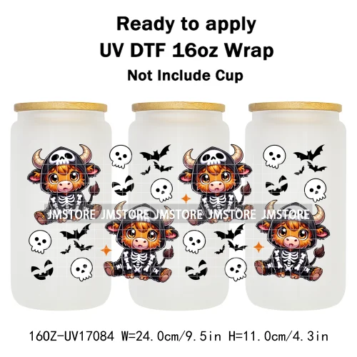 Highland Cow Horror Killer Halloween UV DTF Stickers Ready To Apply Cup Wrap Custom Labels DIY Craft For 16OZ Libbey Can Glass