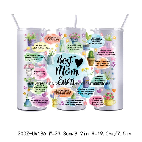 Best Mom Ever Mother's Day 20OZ UV DTF Tumbler Straight Wrap Transfers Stickers Custom Labels DIY Durable Waterproof Logo