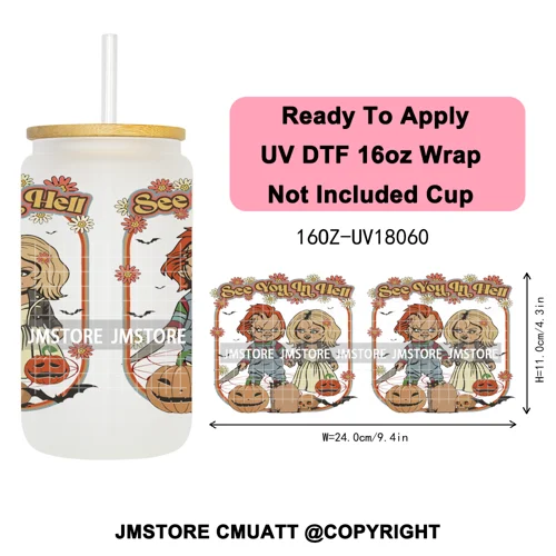 Scary Couple Halloween Villain UV DTF Cup Wrap Ready To Apply Transfer Stickers Durable 16OZ Tumbler Wraps For Libbey Glass Can