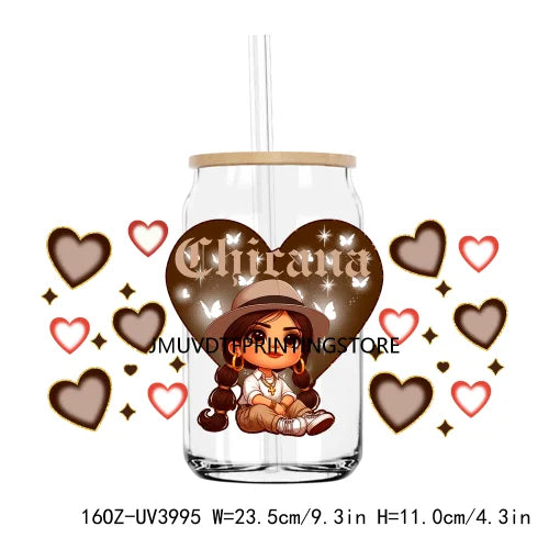 Chicana Valentine Mexican Culture 16OZ UV DTF Cup Wrap Transfer Stickers Custom Labels DIY Waterproof Logo For Libbey Glass Can