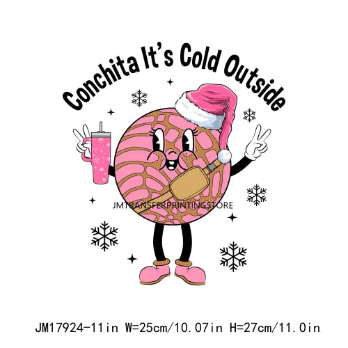 New Latin Culture Christmas Conchita It's Cold Outside No Dieta Season Calorias No Cuentan DTF Heat Transfer Sticker For Hoodies