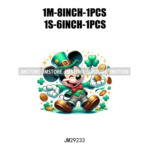 Cute Cartoon Character St Patrick's Irish Day Shamrock Lucky Vibes Iron On DTF Transfers Stickers Ready To Press For Hoodies