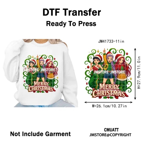 Cute Santa Kpop Inspired Movie Character Merry Christmas Holly Iron on DTF Washable Transfer Stickers Ready to Press for Textile