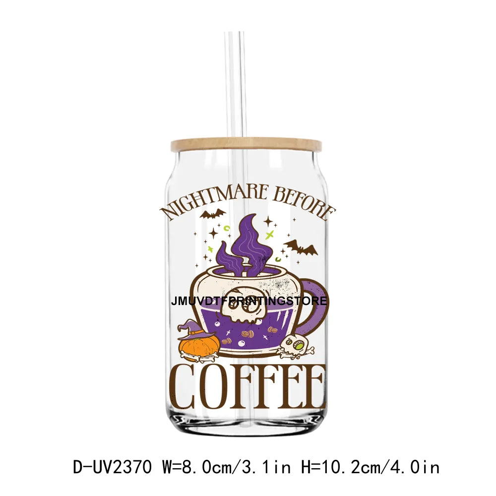 Retro Nightmare Before Coffee UV DTF Transfers Stickers Decals For Libbey Cold Cups Mugs Tumbler Waterproof DIY Craft