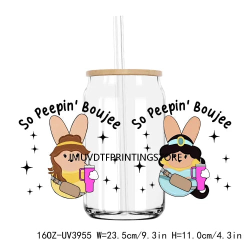 Cute Easter Bunny Cartoon UV DTF Sticker For 16OZ Libbey Glass Cup Can Wrap Transfer Sticker Custom Label DIY Logo Spring Flower