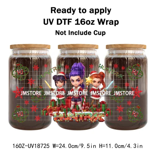 Demon Hunters Kpop Christmas Party UV DTF Stickers Ready To Apply Cup Wrap Durable Custom Prints DIY Craft For Libbey Can Glass