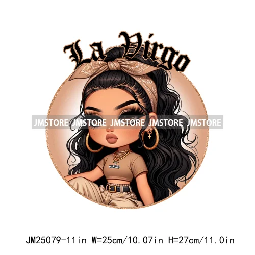 New Washable Chicana Chola Chibi Latina Spanish Zodiac Cute Girls DTF Iron On Transfers Stickers Ready To Press For Clothing