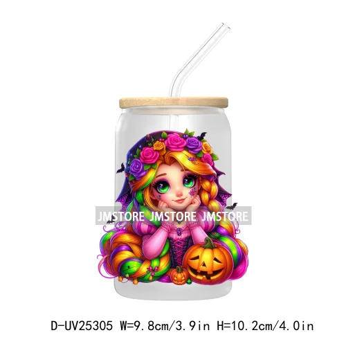 Cartoon Halloween Witch Princess UV DTF Transfer Stickers Decals For Libbey Cold Cups Mugs Durable Waterproof Custom Logo Labels