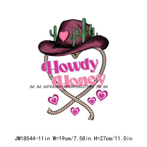 Pink Love Howdy Honey Valentine's Day Printing Designs Iron On Western Cowgirl Boat Hat DTF Transfers Stickers For T-Shirts Bag