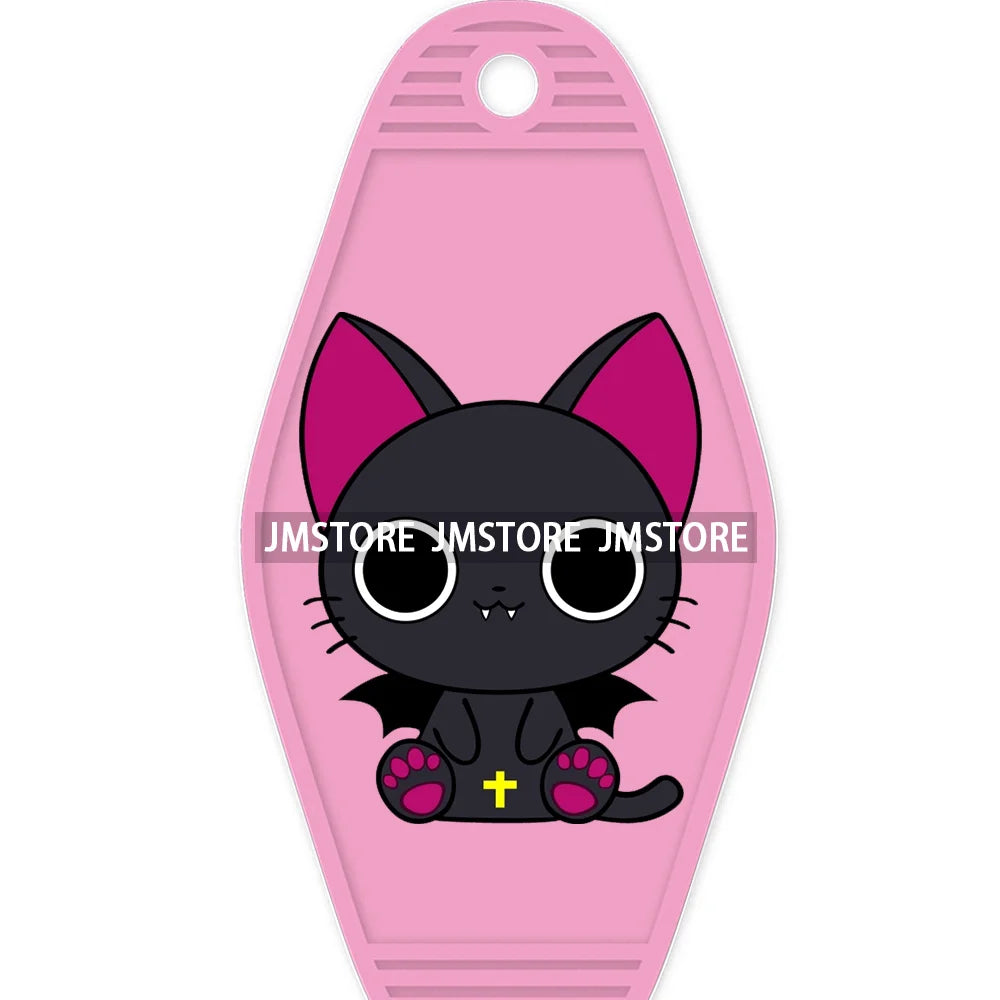 Cute Cartoon Pink Hello Cat With Bow Flower High Quality WaterProof UV DTF Sticker For Motel Hotel Keychain Labels DIY Logo