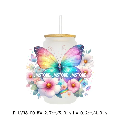 Vibrant Rainbow Butterfly Floral UV Sticker Decals For Libbey Cold Cups Mug Tumbler Transfer Stickers Durable Top Quality Labels