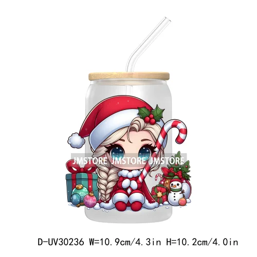 Princess Christmas Cartoon Friends UV DTF Transfer Stickers Decals For Libbey Cold Cups Mugs Tumbler High Quality Xmas Gift Tree