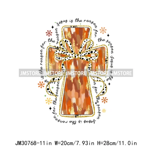 Colorful Coquette Dalmatian Faux Glitter Jesus Cross Christian Christmas Vibes Holiday Iron On DTF Transfer Stickers For Hoodies