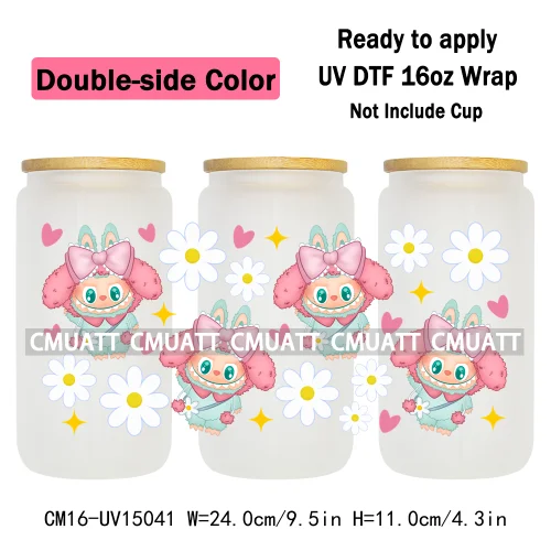 Double Sided Color UV DTF Cup Wraps 16OZ Wholesale Custom Bulk Waterproof Cartoon Cute Monster Transfer Designs For Mug Glass