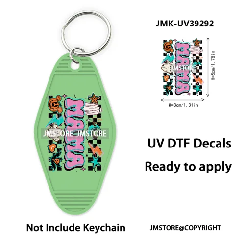 Faux Glitter Halloween Ghost Pumpkin Season UV DTF Motel Keychain Decal Ready To Ship Transfer Stickers Print For Hotel Keychain