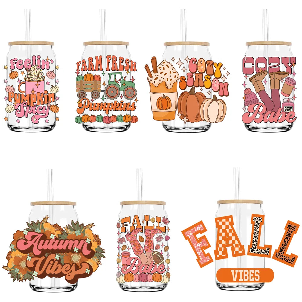 Feelin Pumpkin Spicy Autumn Vibes UV DTF Transfers Stickers Decals For Libbey Cold Cups Mugs Tumbler Waterproof DIY Craft