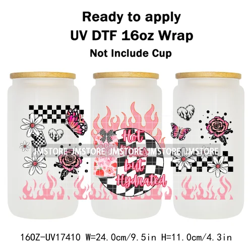 Retro Drink Quotes Butterfly Flower Heart 16OZ UV DTF Cup Wraps Ready To Apply Waterproof Transfer Stickers For Libbey Glass Can