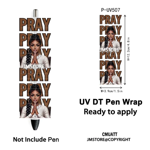 Black Girl Praying Afro Women Faith UV DTF Pen Wraps Ready To Apply Transfer Sticker Print Waterproof High Quality UV DTF Decal
