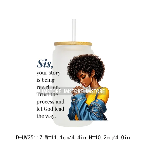 Christian Quotes Afro Pray Girl UV DTF Transfer Stickers Decals Ready To Apply Waterproof For 16OZ Libbey Glass Can Cups Tumbler