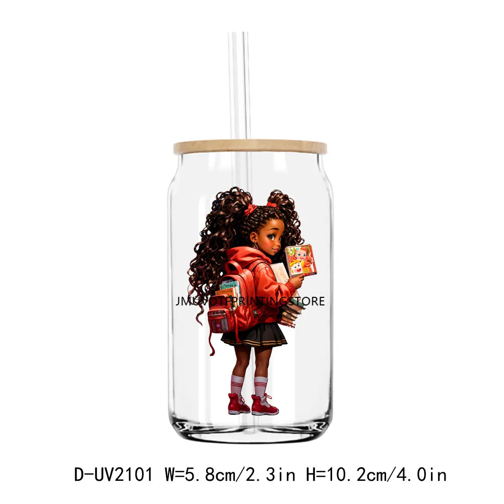 Back To School Black Girl Boy UV DTF Transfers Stickers Decals For Libbey Cold Cups Mugs Tumbler Waterproof DIY Craft