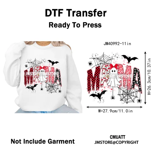 Leopard Checkered Spooky Mama Ghost Halloween Letters Preppy Halloween Iron on DTF Transfer Stickers Ready to Press for T-shirts
